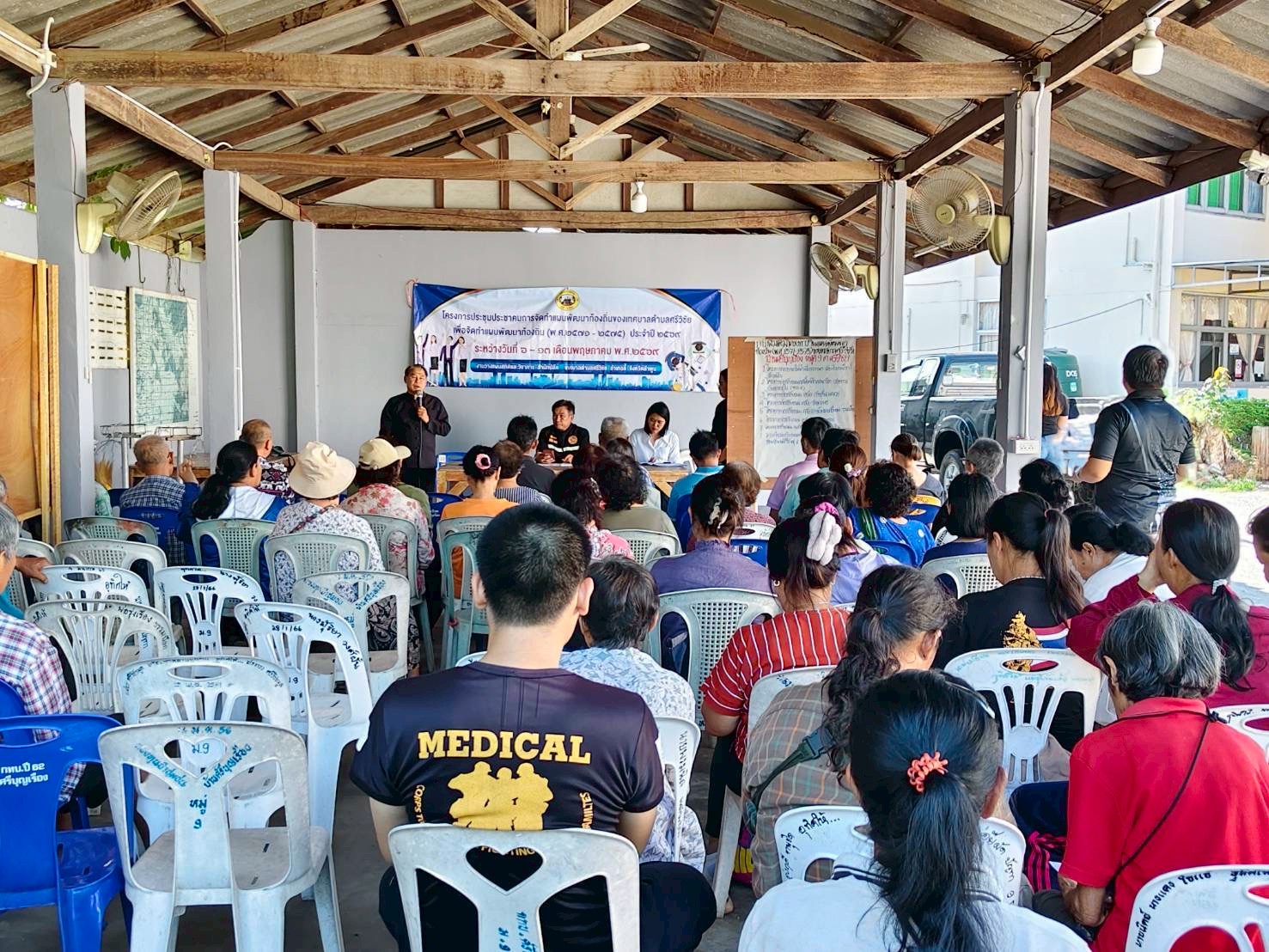 งานวางแผนสถิติและวิชาการ สำนักปลัดเทศบาล เทศบาลตำบลศรีวิชัย ได้จัดเวทีประชาคม หมู่บ้าน